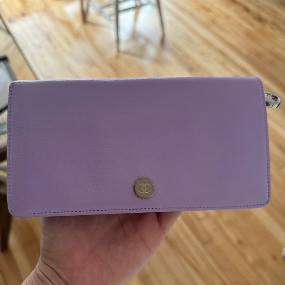 Chanel Leather Enamel Button Wallet Clutch Bag